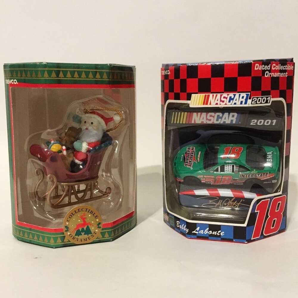 Christmas Ornaments 2 Santa Sleigh 2001 Bobby Labonte #18 Collectible Trevco New
